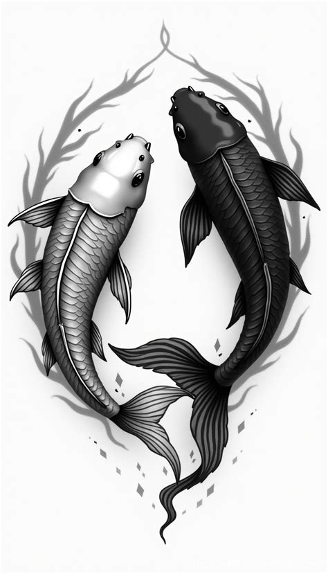 Tattered Koi Fish Yin Yang Tattoo Design Stable Diffusion Online