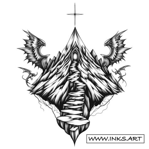 Tattoo Design Climbing To Heaven S Gate Style Blackwork