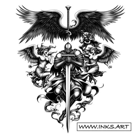 Tattoo Design Epic Battle Of Angels And Demons Style Blackwork