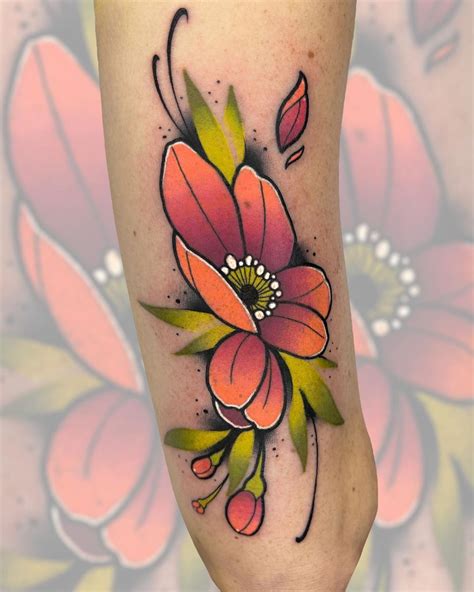 Traditional Flower Tattoo On Leg Traditional Flower Tattoo On Leg