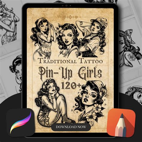 Traditional Pin Up Girl Tattoo Designs Procreate Brushes Tattoo Flash Traditional Pin Up Girl Tattoo Designs Procreate Brushes Tattoo Flash
