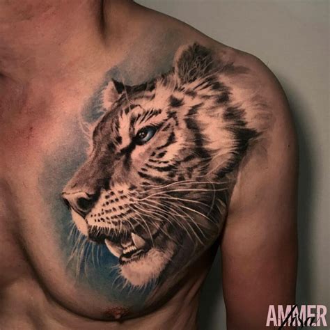Traditional Tiger Tattoo Chest