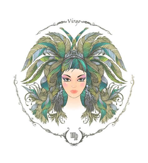 Virgo Woman Tattoo Drawing Illustrations Royalty Free Vector Graphics