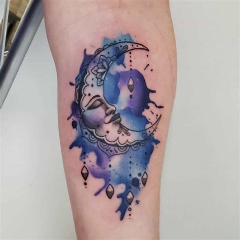 Watercolor Crescent Moon Tattoo