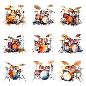 Watercolor Drums Clipart Png Digital Files On Transparent Background