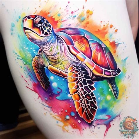 Watercolor Sea Turtle Tattoo Design