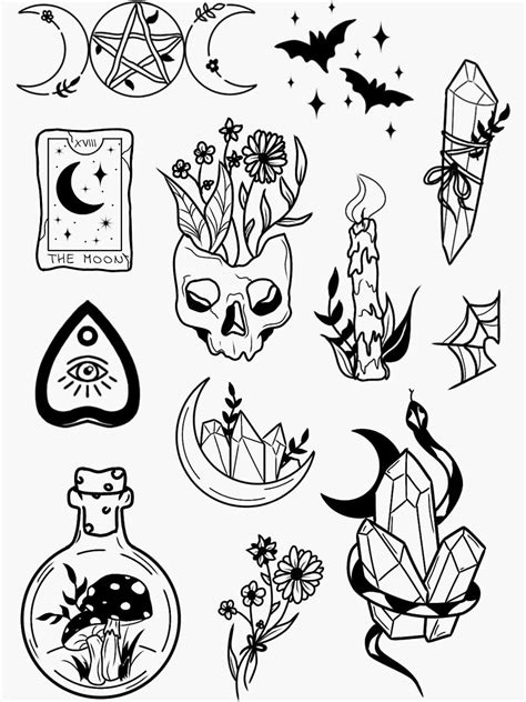 Witchy Tattoo Flash Sheet Sticker